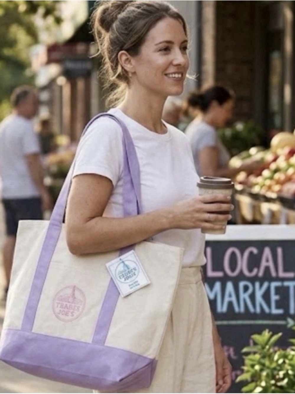 Trader Joe’s Reusable Canvas Large Tote Bag Lavender Cotton